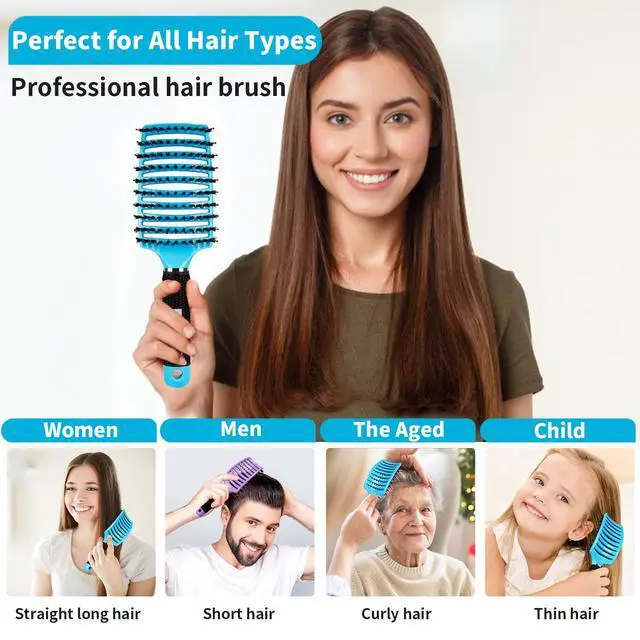 Alt view image 4 of 7 - Boar Bristle Hair Brush Set of 2, Detangling Smoothing for Wet & Dry