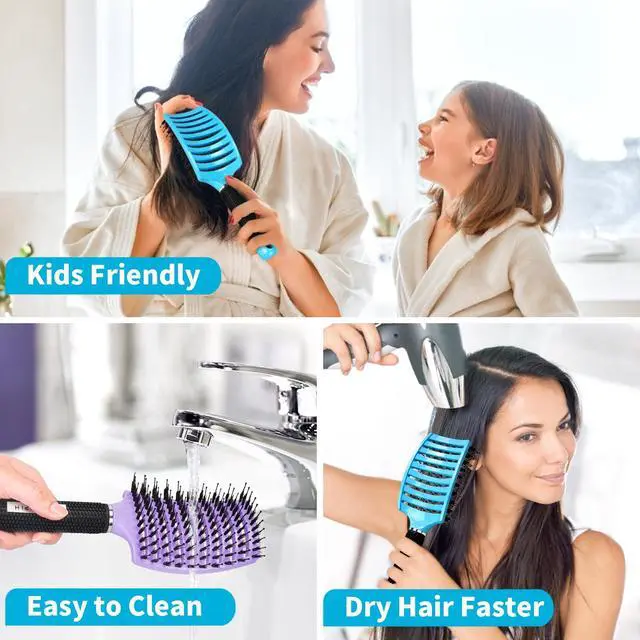 Alt view image 7 of 7 - Boar Bristle Hair Brush Set of 2, Detangling Smoothing for Wet & Dry