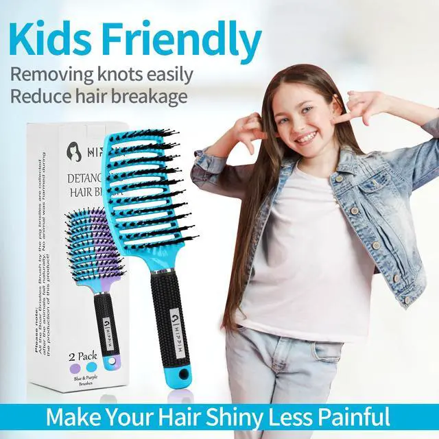 Alt view image 6 of 7 - Boar Bristle Hair Brush Set of 2, Detangling Smoothing for Wet & Dry