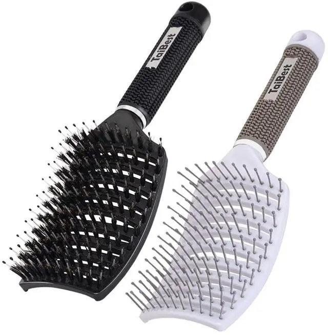 Main image of Boar Bristle Hair Brush Set - Dry/Wet Hair Brushes Detangler for Fine, Thick, Curly Hair - Curved and Vented Hair Brush for Women, Men or Kids