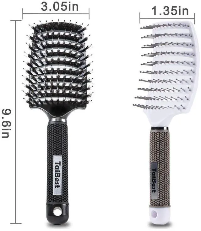 Alt view image 5 of 6 - Boar Bristle Hair Brush Set - Dry/Wet Hair Brushes Detangler for Fine, Thick, Curly Hair - Curved and Vented Hair Brush for Women, Men or Kids