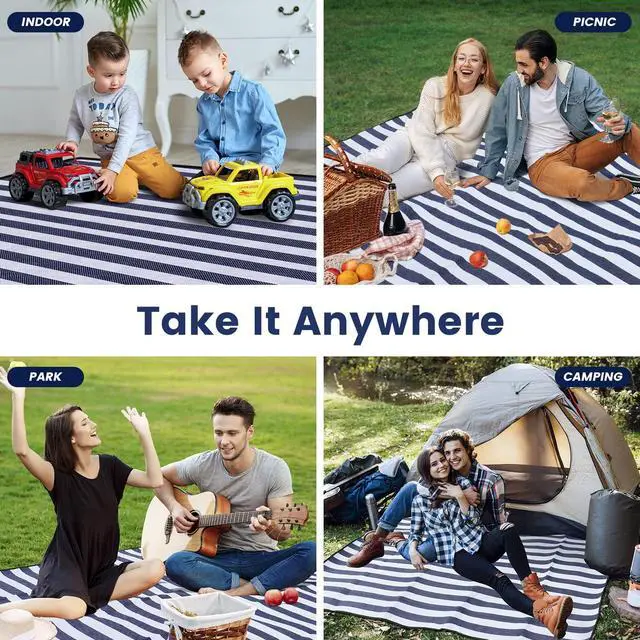Alt view image 7 of 7 - 80x 80 Picnic Blanket Extra Large, Waterproof and Foldable Beach Blanket, 3-Layer Outdoor Blanket for 6 to 8 Adults, for Camping, Park, Beach, Grass, Indoors
