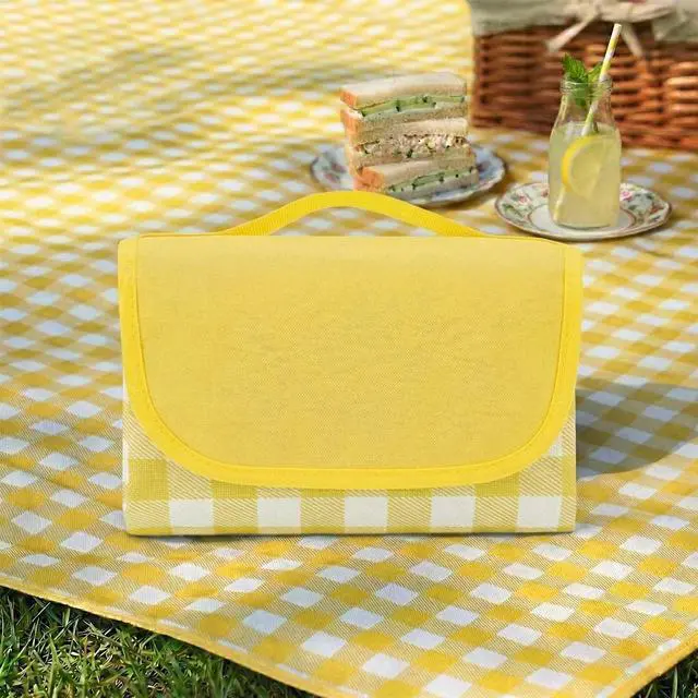 Main image of 1 Pack Gingham Waterproof Outdoor Picnic Blanket 80x60 Inch Yellow