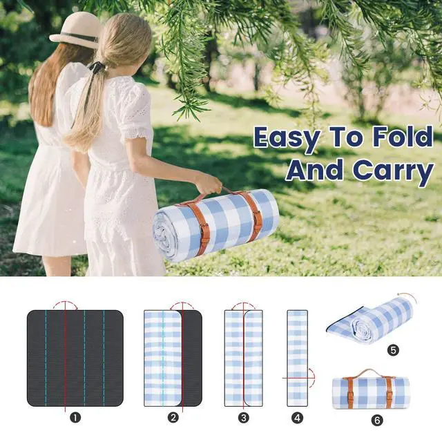 Alt view image 6 of 7 - 80x 80 Picnic Blanket Extra Large, Waterproof and Foldable Beach Blanket, 3-Layer Outdoor Blanket for 6 to 8 Adults, for Camping, Park, Beach, Grass, Indoors