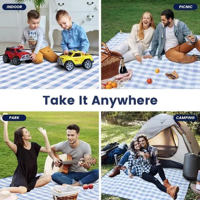 Alt view image 7 of 7 - 80x 80 Picnic Blanket Extra Large, Waterproof and Foldable Beach Blanket, 3-Layer Outdoor Blanket for 6 to 8 Adults, for Camping, Park, Beach, Grass, Indoors