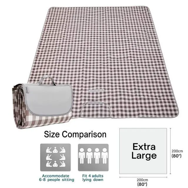 Alt view image 6 of 7 - Extra Large Picnic Blanket Beach Blankets, 80''x80'' Picnic Mat Waterproof Sand Proof Foldable Portable for Outdoor Camping Hiking Travel Grass Park Music Festival Lawn Mats (brown, 80x80 inch)