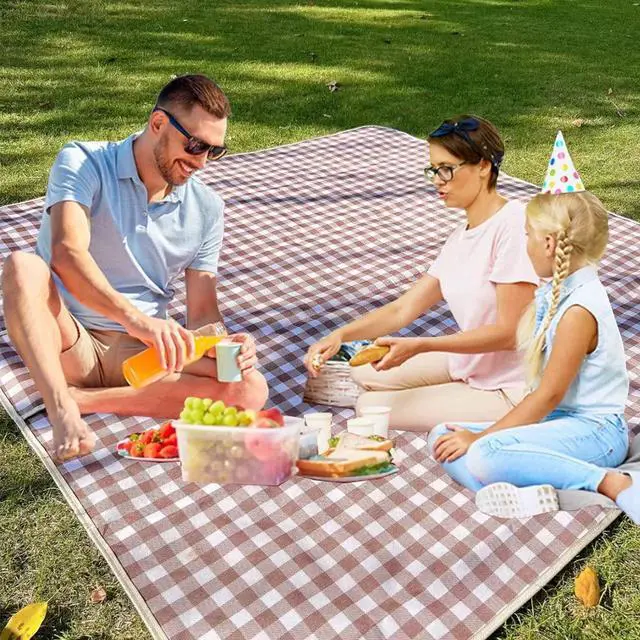 Alt view image 5 of 7 - Extra Large Picnic Blanket Beach Blankets, 80''x80'' Picnic Mat Waterproof Sand Proof Foldable Portable for Outdoor Camping Hiking Travel Grass Park Music Festival Lawn Mats (brown, 80x80 inch)