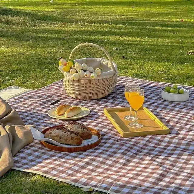 Alt view image 7 of 7 - Extra Large Picnic Blanket Beach Blankets, 80''x80'' Picnic Mat Waterproof Sand Proof Foldable Portable for Outdoor Camping Hiking Travel Grass Park Music Festival Lawn Mats (brown, 80x80 inch)