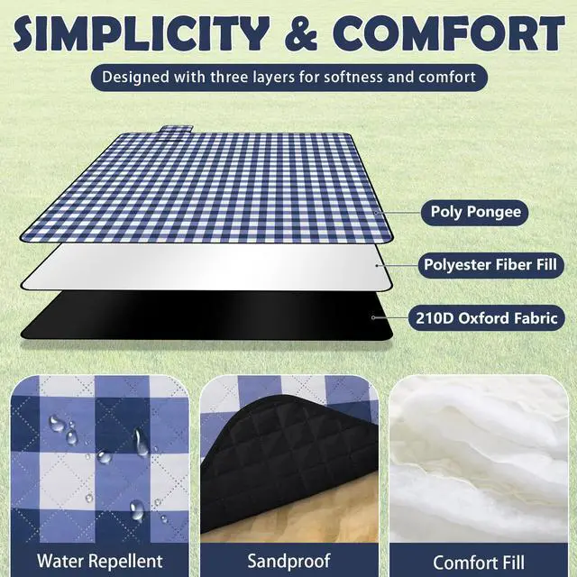 Alt view image 3 of 7 - Waterproof Picnic Outdoor Blanket, 79"x79" Beach Camping Mat