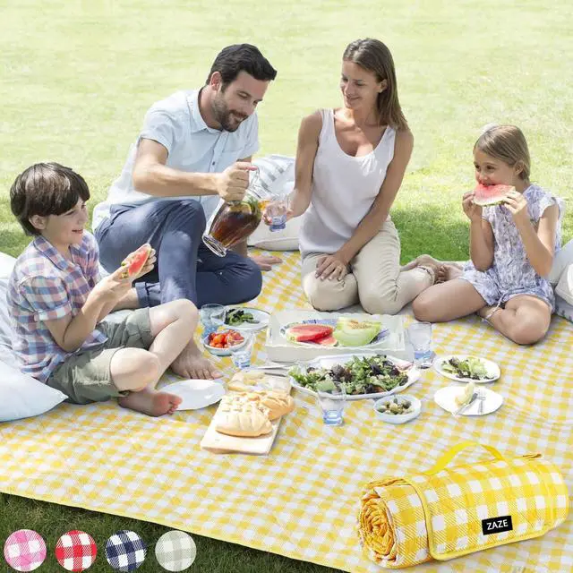 Main image of Extra Large Picnic Blankets, 80''x80'' Washable Waterproof Foldable Oversized Compact Picnic Mat for Spring Summer Blanket Beach, Camping on Grass (Yellow and White)