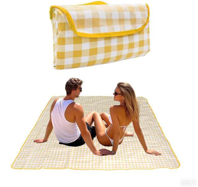 Main image of Outdoor Picnic Blanket, Extra Large Beach Blanket, Waterproof Sand Proof Foldable Portable Picnic Mat for Outdoor Camping Hiking Travel Grass Music Festival Lawn Mats, 80" x 60", Yellow