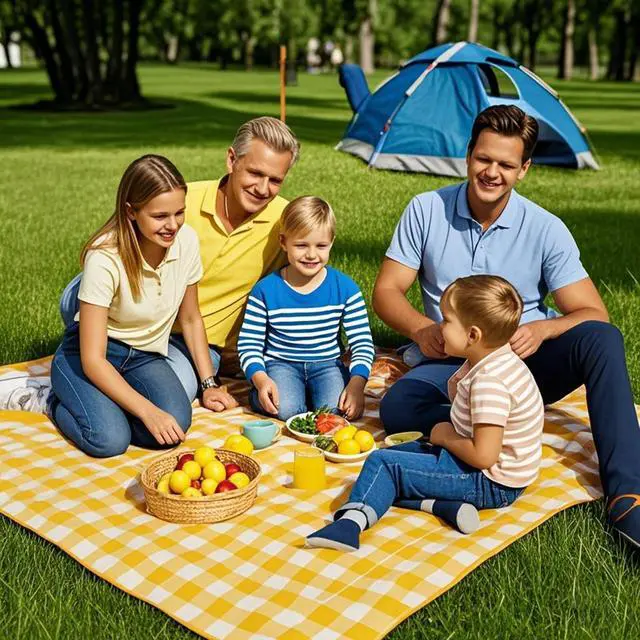 Alt view image 5 of 7 - Outdoor Picnic Blanket, Extra Large Beach Blanket, Waterproof Sand Proof Foldable Portable Picnic Mat for Outdoor Camping Hiking Travel Grass Music Festival Lawn Mats, 80" x 60", Yellow