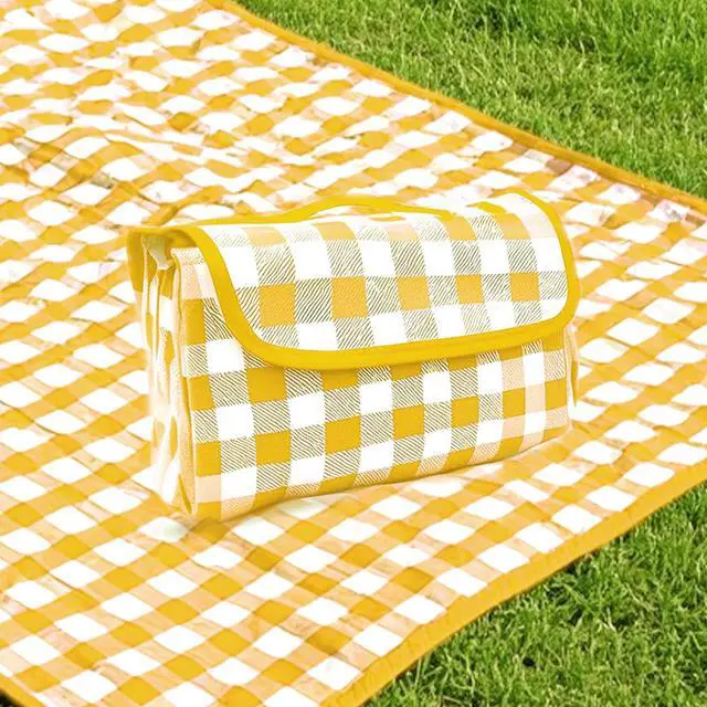Alt view image 7 of 7 - Outdoor Picnic Blanket, Extra Large Beach Blanket, Waterproof Sand Proof Foldable Portable Picnic Mat for Outdoor Camping Hiking Travel Grass Music Festival Lawn Mats, 80" x 60", Yellow