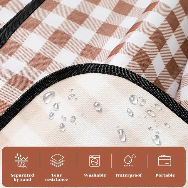 Alt view image 2 of 7 - Picnic Blanket Waterproof Beach Rug 80''x80'' Picnic Mat Washable Lightweight with Handle Coffee Checkered for Hiking Travelling Outdoor Camping,Parks