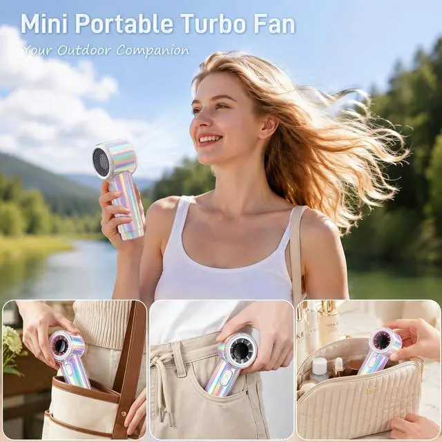 Alt view image 4 of 7 - Handheld Fan, Portable Hand Held Fan, 12 Working Hours, 15000RPM Powerful Rechargeable Personal Turbo Fan with 100 Speed, Summer Essentials for Women Beach Travel Outdoor White