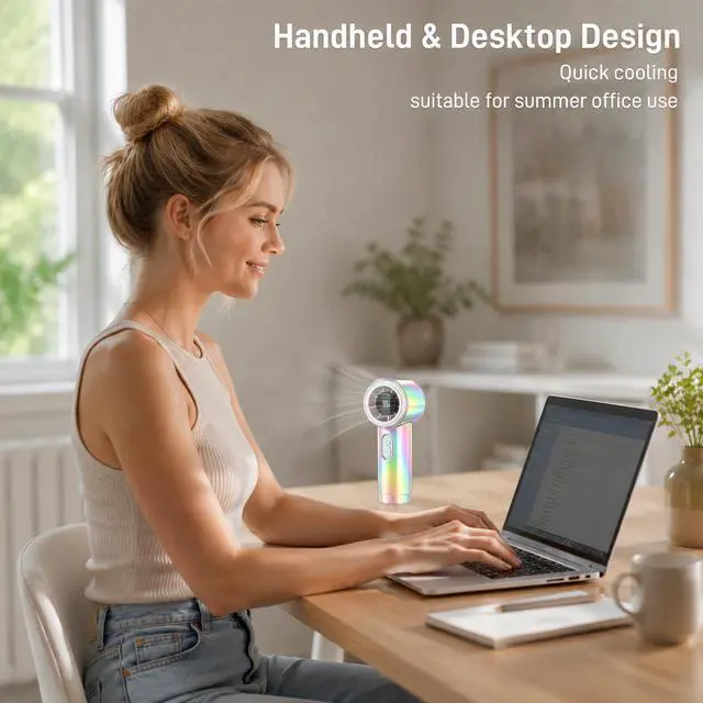 Alt view image 6 of 7 - Handheld Fan, Portable Hand Held Fan, 12 Working Hours, 15000RPM Powerful Rechargeable Personal Turbo Fan with 100 Speed, Summer Essentials for Women Beach Travel Outdoor White