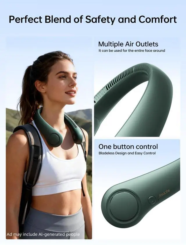 Alt view image 4 of 7 - Portable Neck Fan, Hands Free Bladeless Fan, 5 Speeds, 4000 mAh