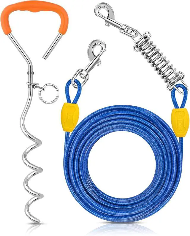 Main image of Dog Tie Out Cable and Stake, 30ft Heavy Duty Dog Leads for Yard