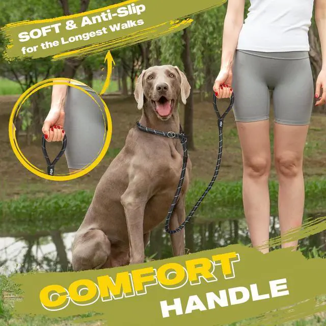 Alt view image 6 of 7 - Durable Slip Lead Dog Leash, 6 FT x 1/2" Heavy Duty Dog Loop Leashes, Comfortable Strong Rope Slip Leash for Large Medium Dogs, No Pull Pet Training Lead with Highly Reflective(1/2", Black)