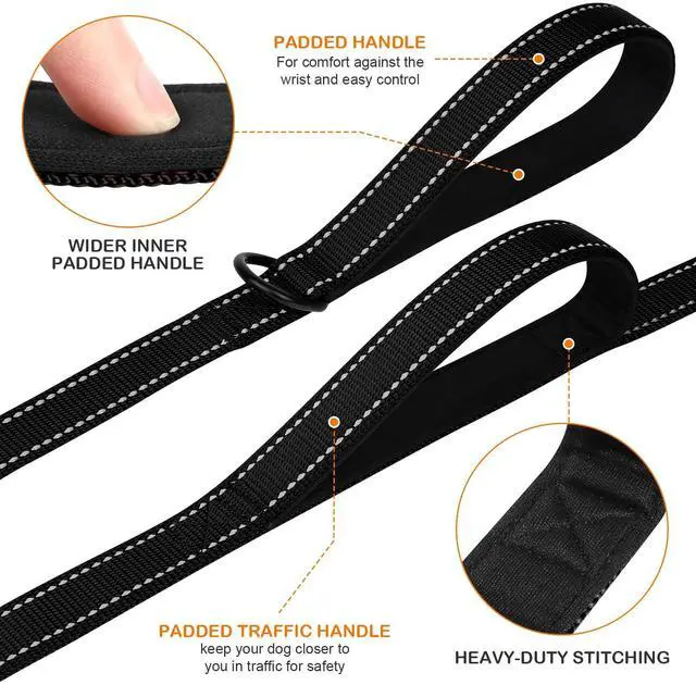 Alt view image 2 of 7 - Dog Leash for Large Dogs that Pull, Double Handle, 6FT, Black