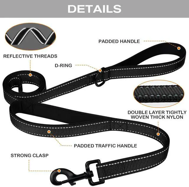 Alt view image 3 of 7 - Dog Leash for Large Dogs that Pull, Double Handle, 6FT, Black