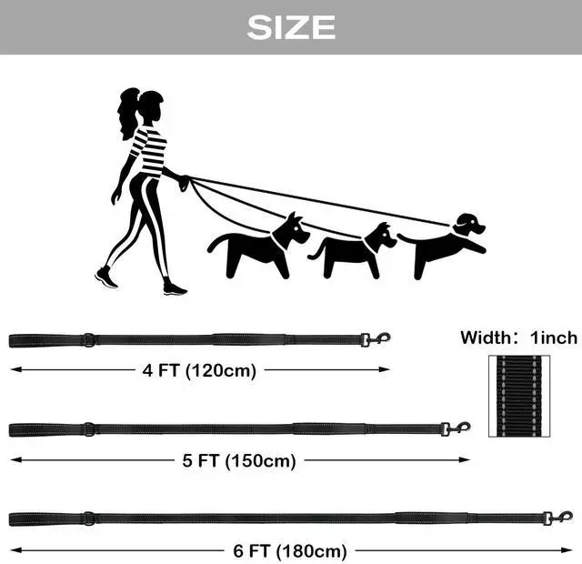 Alt view image 6 of 7 - Dog Leash for Large Dogs that Pull, Double Handle, 6FT, Black