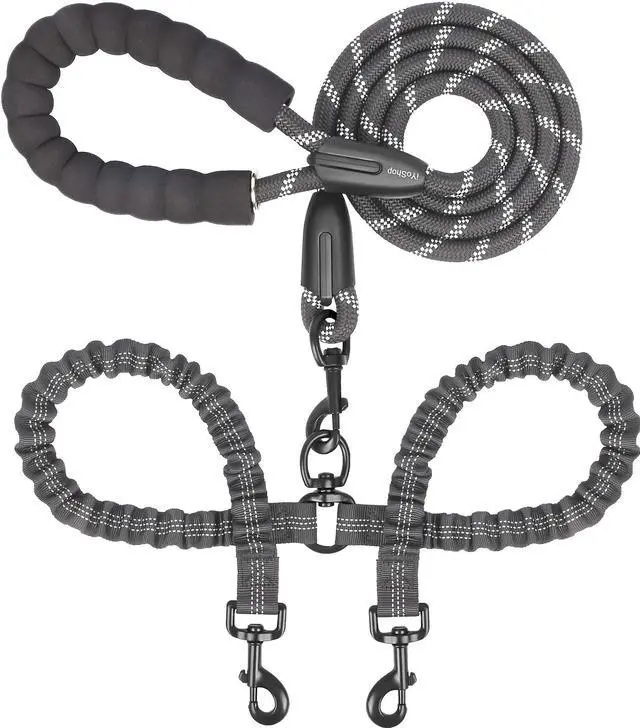 Main image of Double Dog Leash, 360° Swivel, No Tangle, Large, 25-150 lbs, Black