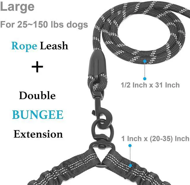 Alt view image 2 of 7 - Double Dog Leash, 360° Swivel, No Tangle, Large, 25-150 lbs, Black