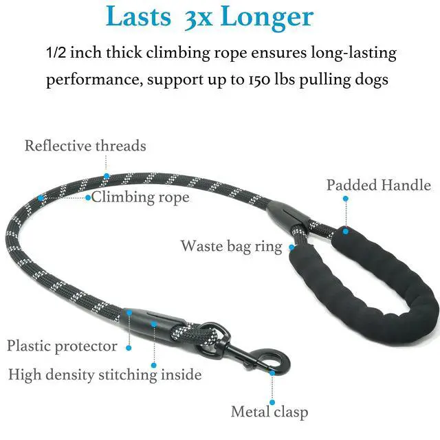 Alt view image 3 of 7 - Double Dog Leash, 360° Swivel, No Tangle, Large, 25-150 lbs, Black