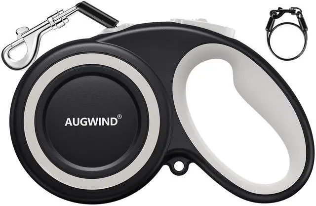 Main image of Retractable Dog Leash with Stainless Steel Anti-Chew Cable for Small & Medium Dogs up to 50 lbs | 16 ft Strong Nylon Reflective Tape | Quick Lock System (Medium, White)