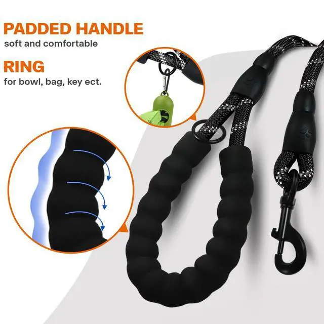 Alt view image 4 of 6 - Rope Dog Leash for Medium Large Dogs, 6 FT Padded Handle, Black