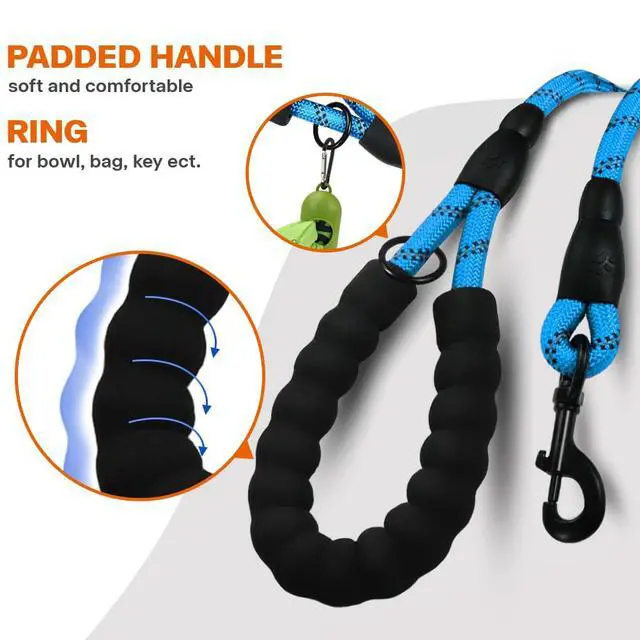 Alt view image 4 of 6 - Rope Dog Leash for Medium Large Dogs, 6 FT Padded Handle, Blue