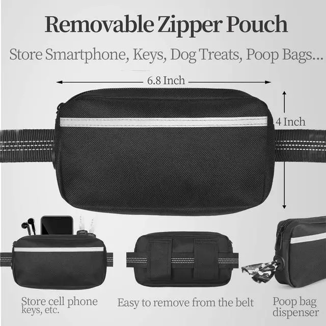 Alt view image 2 of 7 - Hands Free Dog Leash with Zipper Pouch, Large, 25-120 lbs, Black