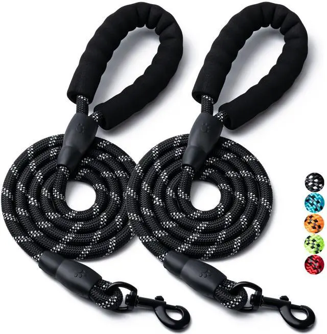 Main image of 2 Pack Dog Leash, Heavy Duty Nylon Rope Pet Leashes (5FT-1/2,Black/Black)