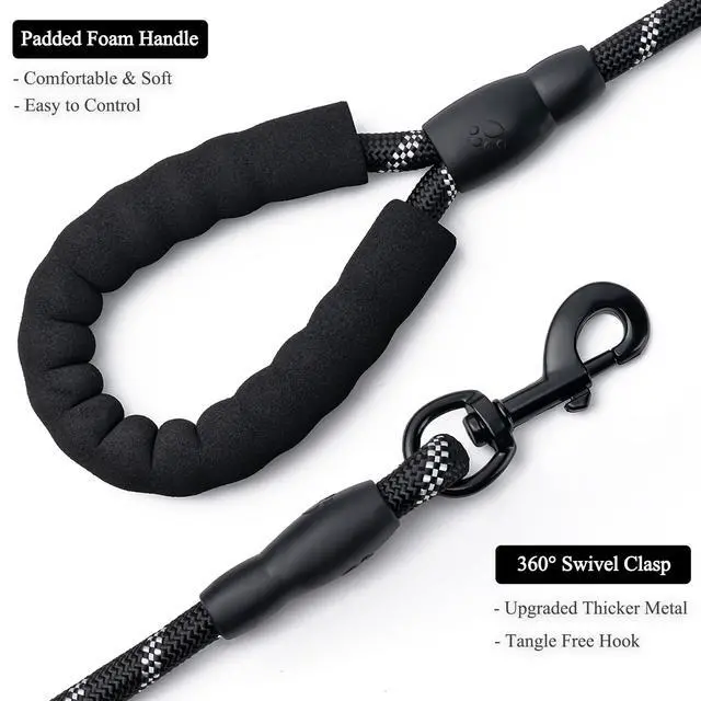 Alt view image 3 of 7 - 2 Pack Dog Leash, Heavy Duty Nylon Rope Pet Leashes (5FT-1/2,Black/Black)