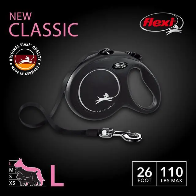Alt view image 2 of 7 - Classic Tape Retractable Dog Leash, Large, 26 ft - Black