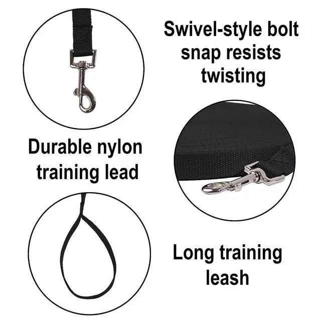 Alt view image 3 of 7 - Dog/Puppy Obedience Recall Training Agility Lead/Leash - 15ft 20ft 30ft 50ft 100ft - Great for Play, Camping, or Backyard - Black