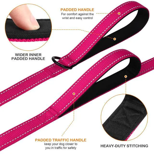 Alt view image 2 of 7 - Dog Leash for Large Dogs that Pull, Double Handle, 6FT, Hot Pink