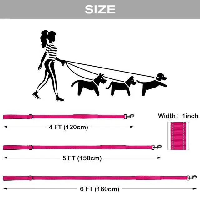 Alt view image 6 of 7 - Dog Leash for Large Dogs that Pull, Double Handle, 6FT, Hot Pink