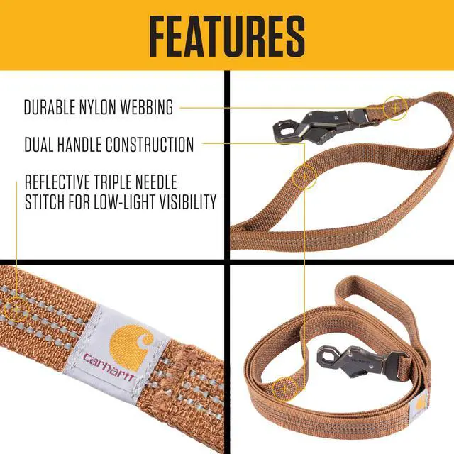 Alt view image 2 of 5 - Nylon Dual Handle Dog Leash Carhartt Brown L