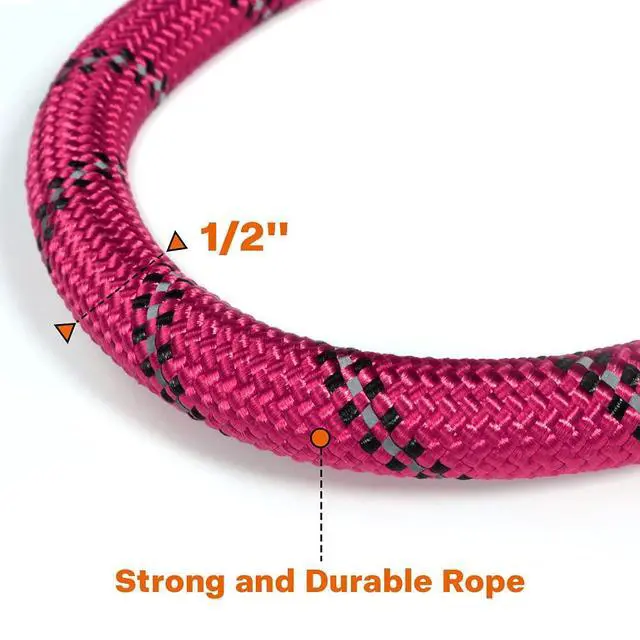 Alt view image 3 of 6 - Rope Dog Leash for Medium Large Dogs, 6 FT Padded Handle, Hotpink