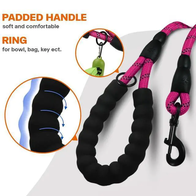 Alt view image 4 of 6 - Rope Dog Leash for Medium Large Dogs, 6 FT Padded Handle, Hotpink