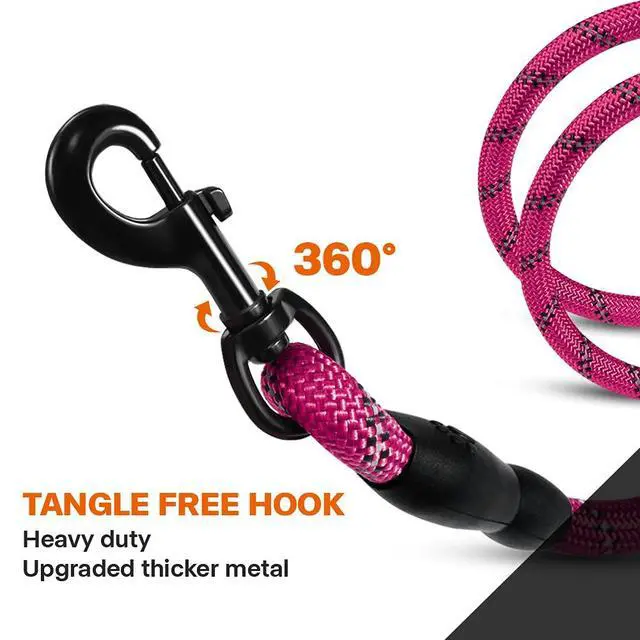 Alt view image 6 of 6 - Rope Dog Leash for Medium Large Dogs, 6 FT Padded Handle, Hotpink