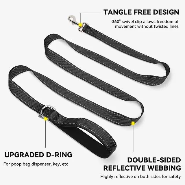 Alt view image 5 of 6 - Reflective Dog Leash for Medium & Large Dogs, 6 FT x 1", Black