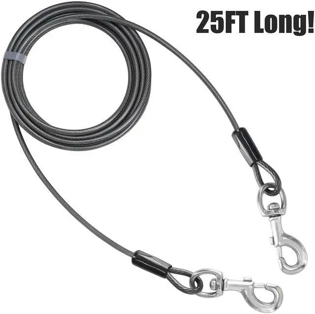 Alt view image 4 of 7 - Dog Tie Out Cable 25 Feet - Heavy Duty Dog Lead Up to 250 Pounds - Reflective & Rust-Free with Quick Release Swivel Clips & 360° Rotating Clasp - Tangle-Free Dogs Runner for Yard (Grey, Single)
