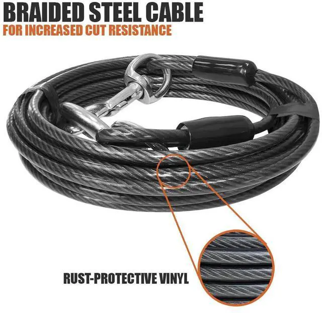 Alt view image 7 of 7 - Dog Tie Out Cable 25 Feet - Heavy Duty Dog Lead Up to 250 Pounds - Reflective & Rust-Free with Quick Release Swivel Clips & 360° Rotating Clasp - Tangle-Free Dogs Runner for Yard (Grey, Single)