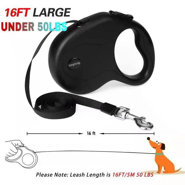 Alt view image 3 of 7 - 16Ft Retractable Dog Leash,Light Weight Leash for Small to Medium Dogs/Cats Up to 50lbs,Stainless Steel Spring Strong Nylon Tape, Tangle Free, One-Handed Brake.(Black)