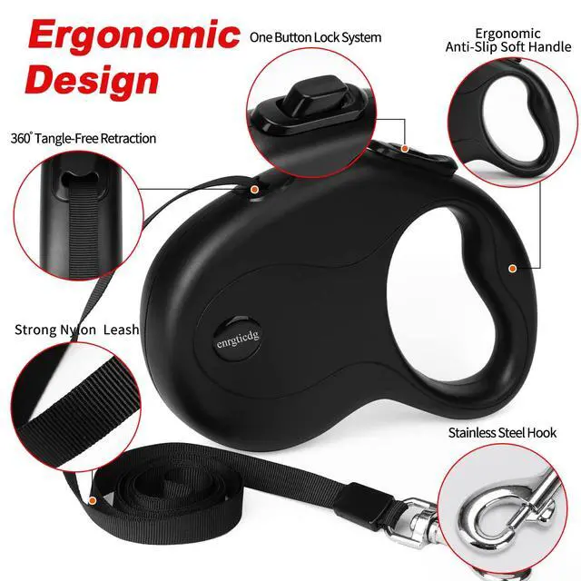 Alt view image 4 of 7 - 16Ft Retractable Dog Leash,Light Weight Leash for Small to Medium Dogs/Cats Up to 50lbs,Stainless Steel Spring Strong Nylon Tape, Tangle Free, One-Handed Brake.(Black)