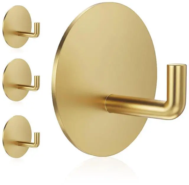 Main image of Adhesive Hooks, Sticky Shower Hooks, Stick on Hooks Gold 4 Pcs