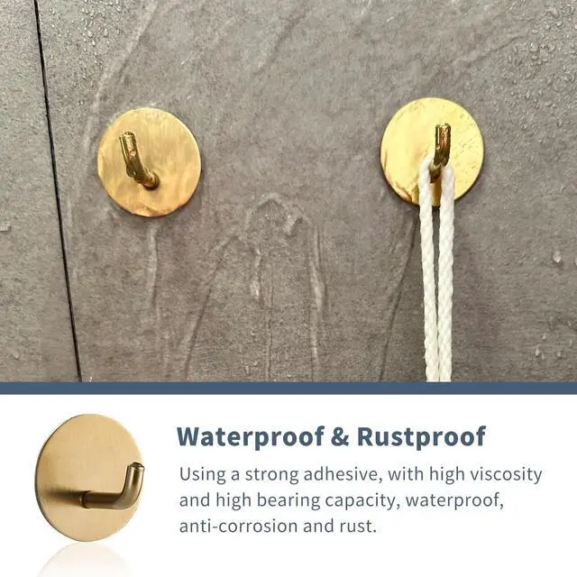 Alt view image 2 of 7 - Adhesive Hooks, Sticky Shower Hooks, Stick on Hooks Gold 4 Pcs